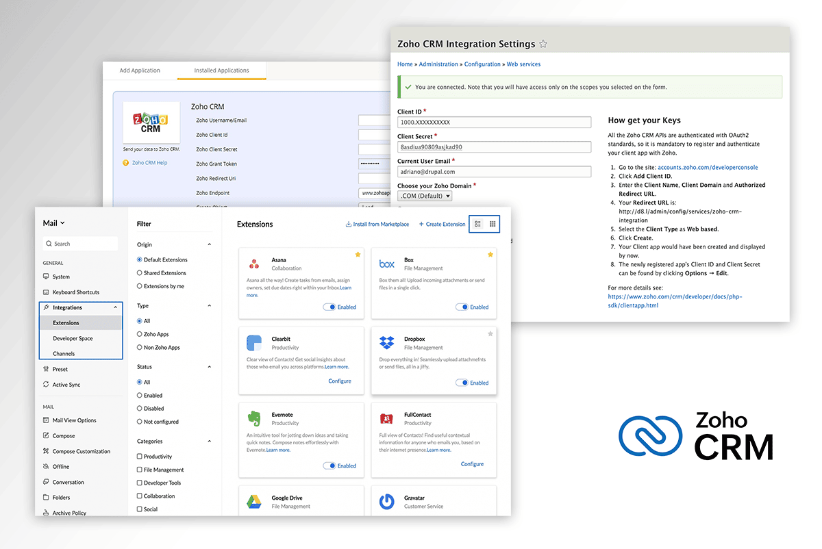 Zoho CRM dashboard synced with customer call data.