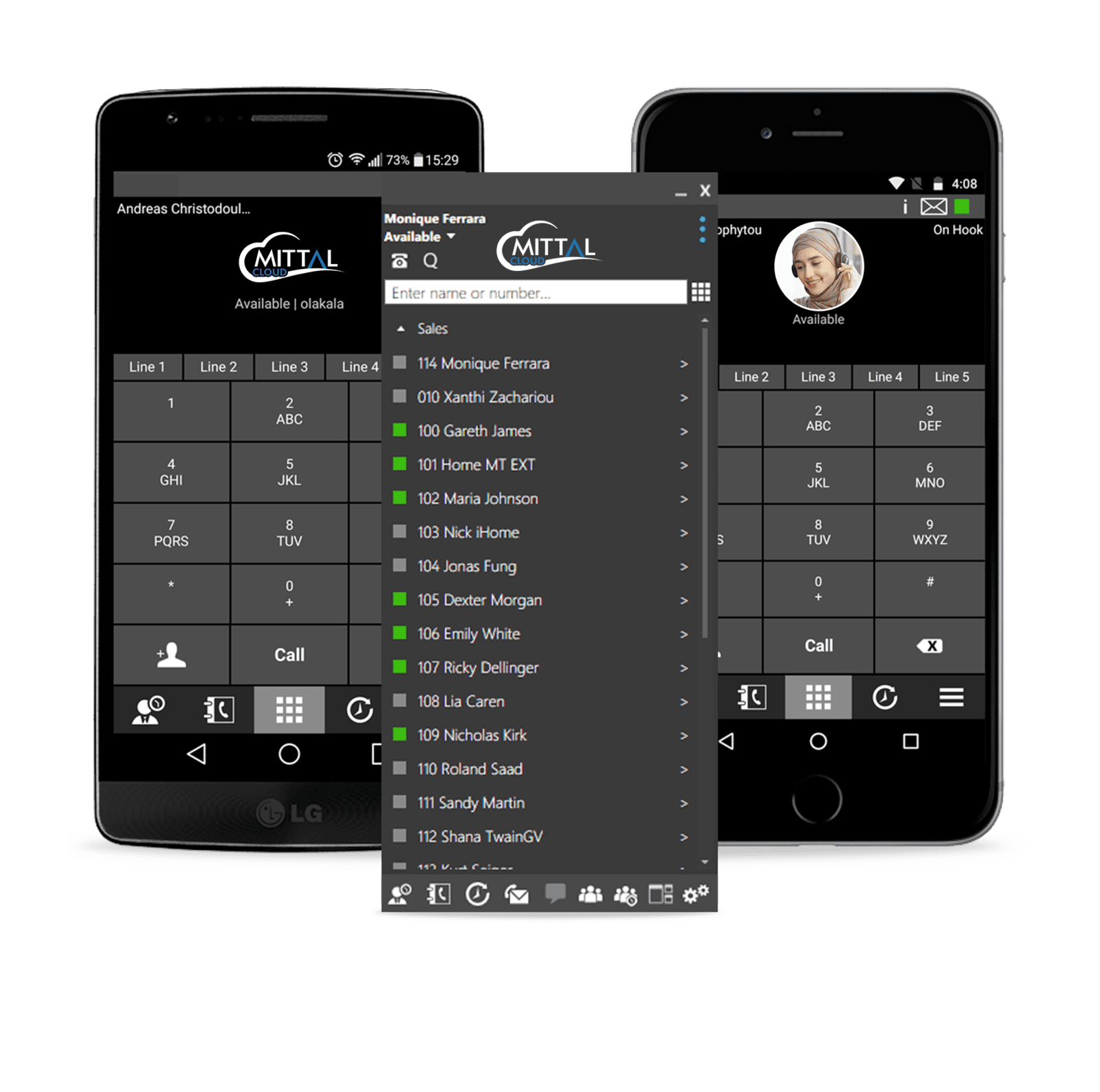 Sub-Numbers Section Call center interface with adjustable sub-numbers for easy internal call transfers.